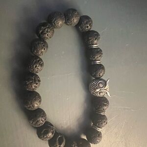 Black Beaded Bracelet with Owl Charm